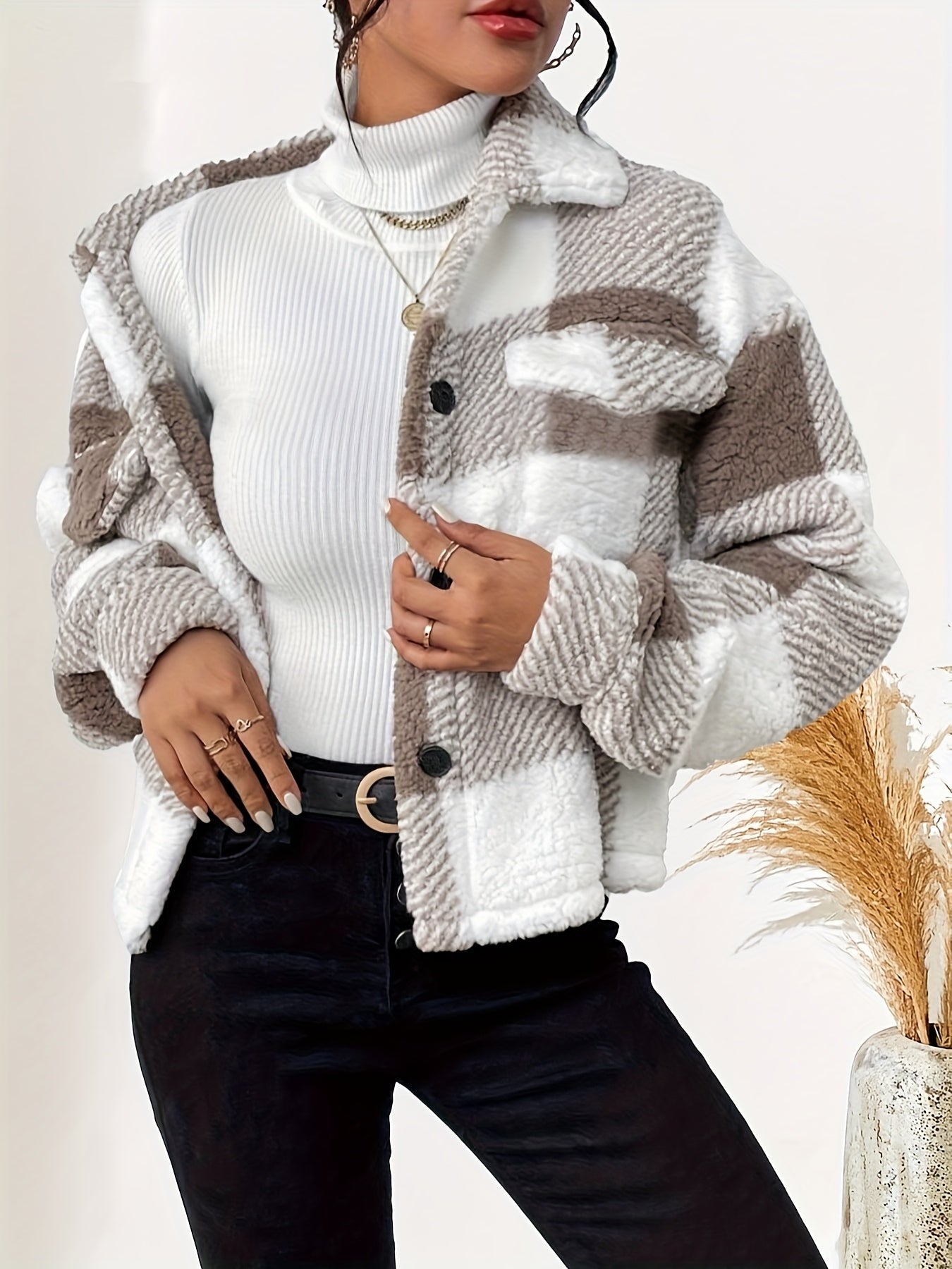 Women's Plush Plaid Jacket