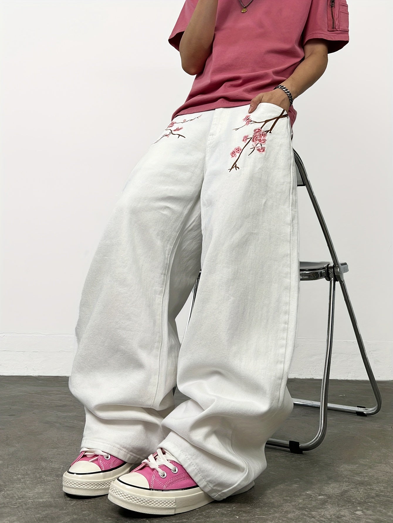 Cherry Blossom Wide-Leg Jeans