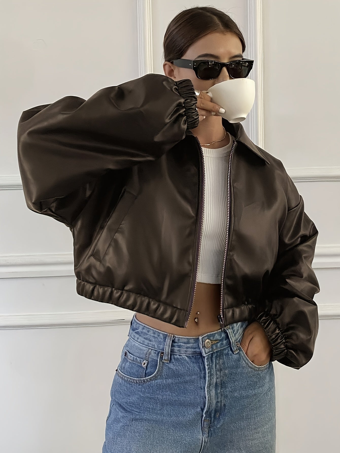 Women's Cropped Faux Leather Jacket