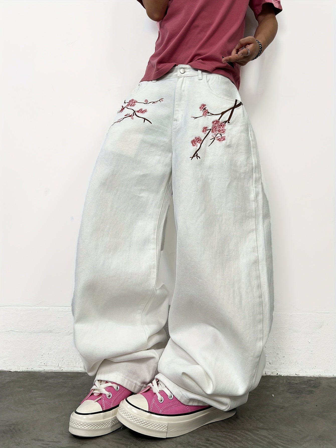 Cherry Blossom Wide-Leg Jeans