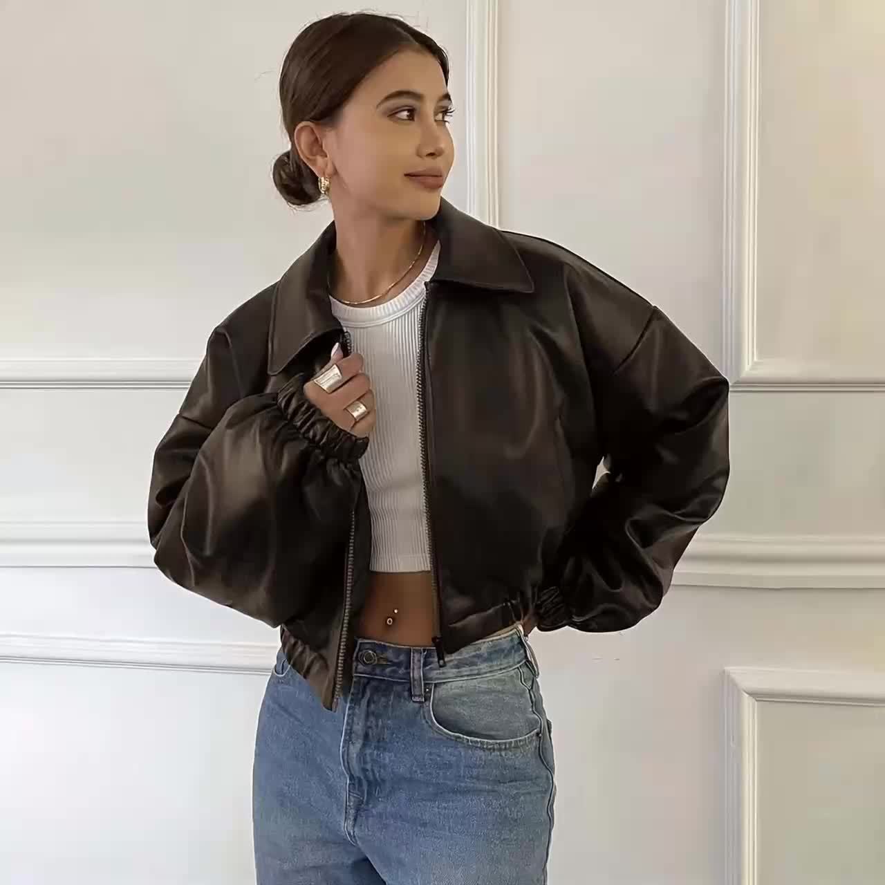 Women's Cropped Faux Leather Jacket