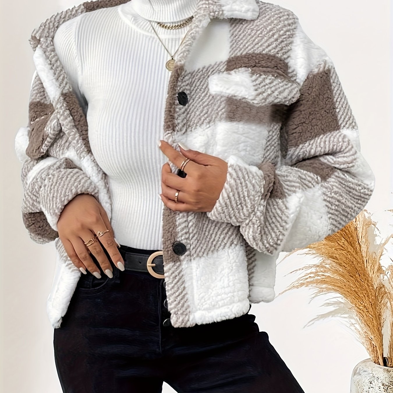 Women's Plush Plaid Jacket