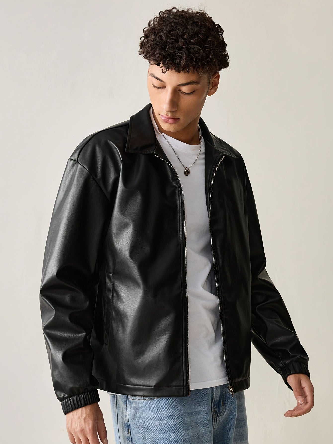 Men's Faux Leather Bomber Jacket