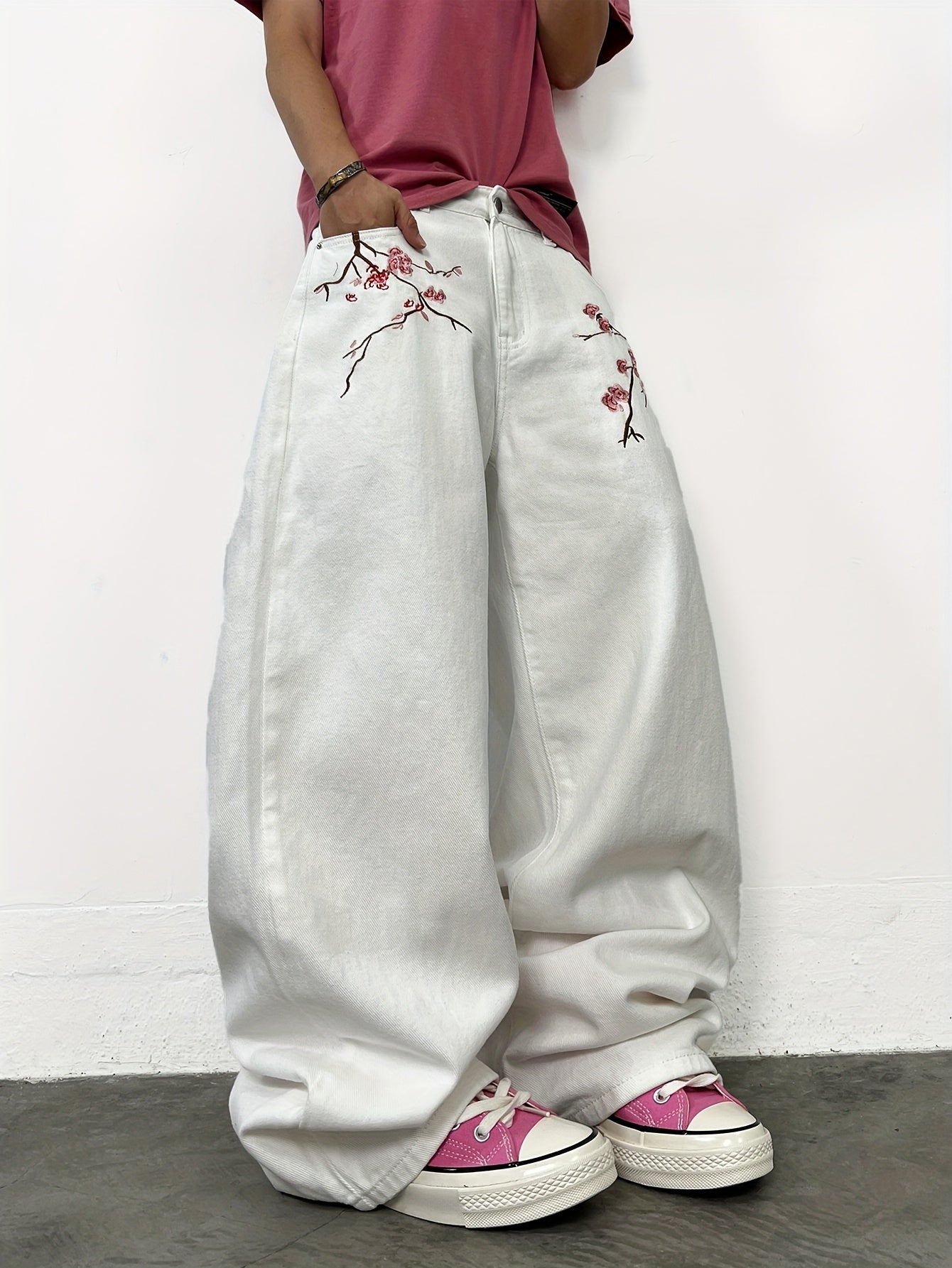 Cherry Blossom Wide-Leg Jeans