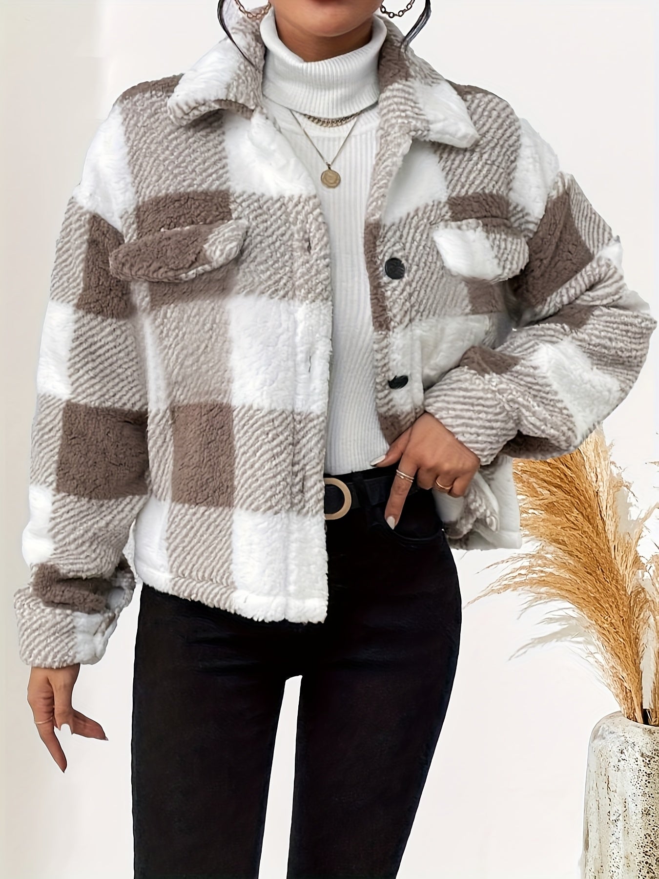 Women's Plush Plaid Jacket