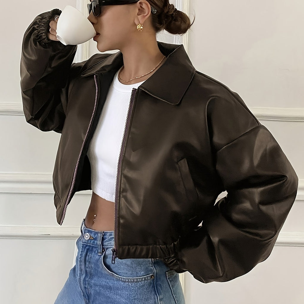 Women's Cropped Faux Leather Jacket