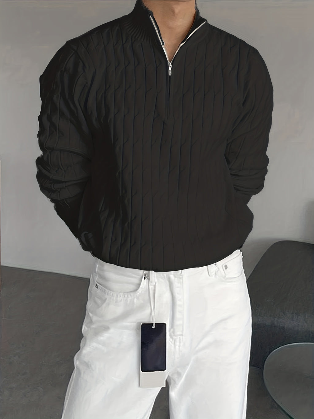 Men's Textured Half-Zip Sweater
