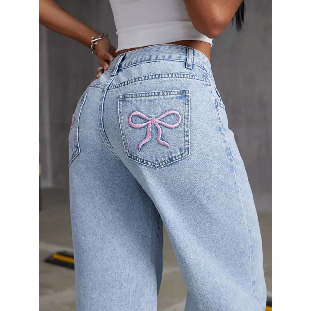 Bow Detail Straight Jeans