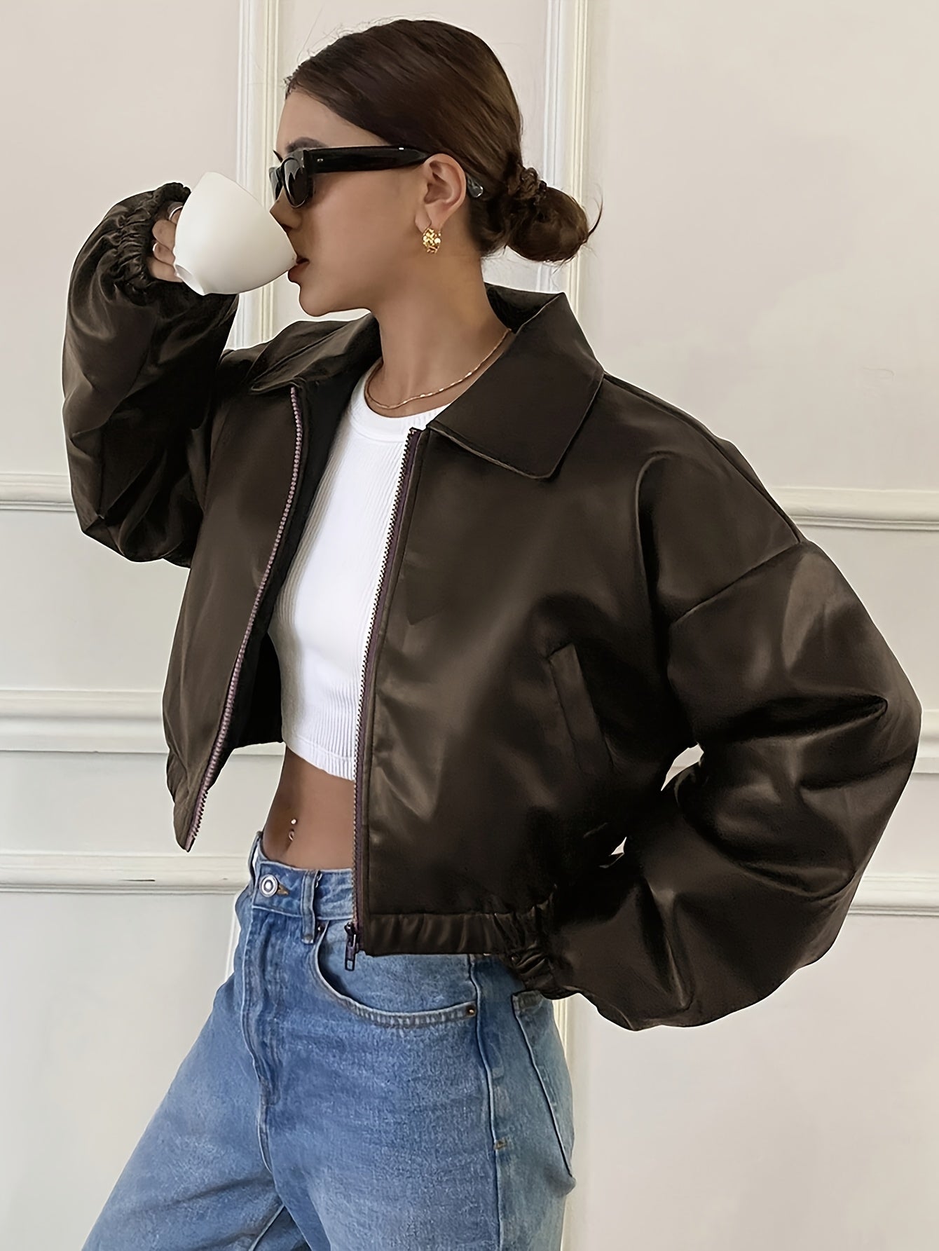 Women's Cropped Faux Leather Jacket