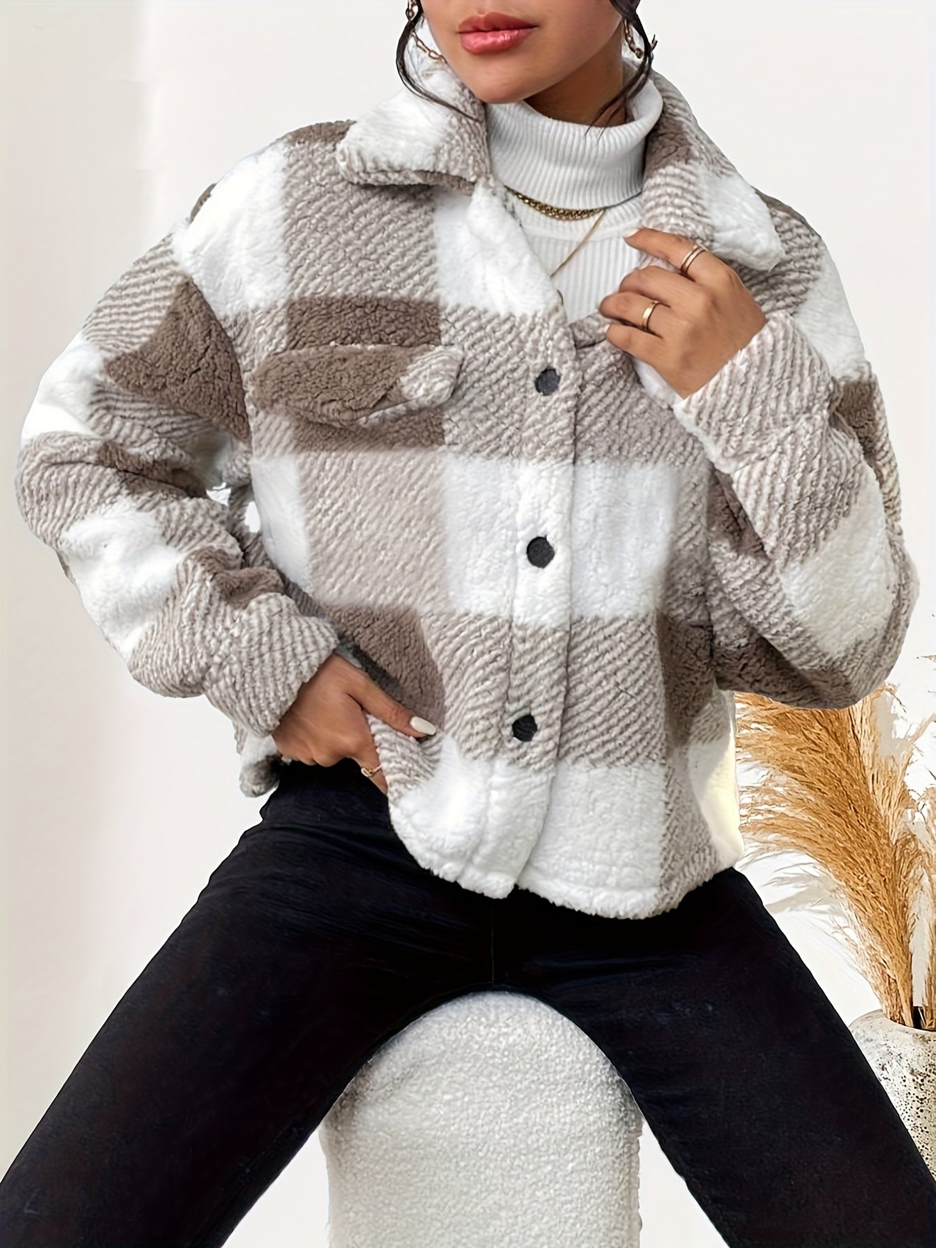 Women's Plush Plaid Jacket