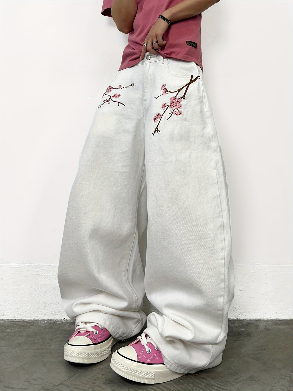 Cherry Blossom Wide-Leg Jeans