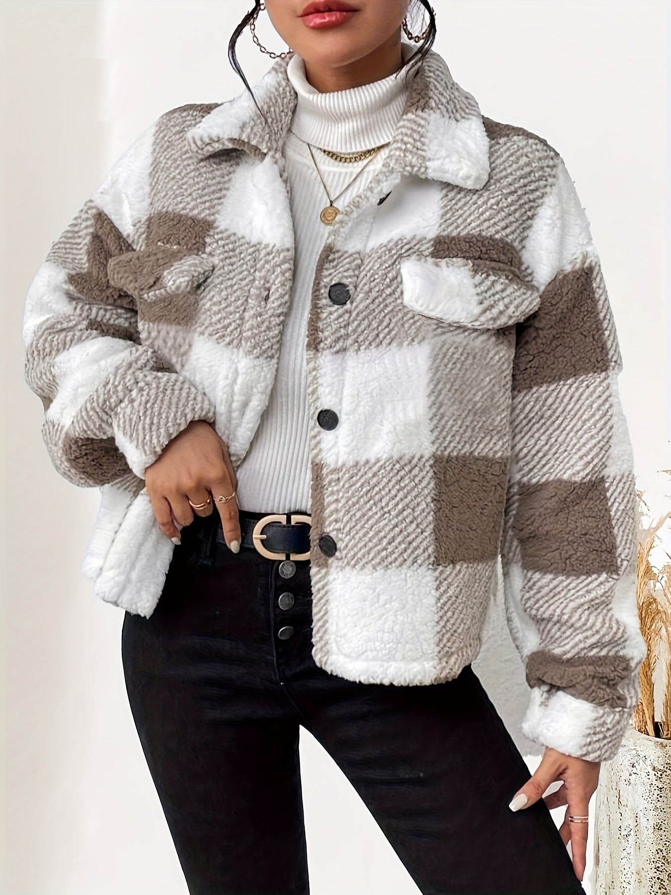 Women's Plush Plaid Jacket