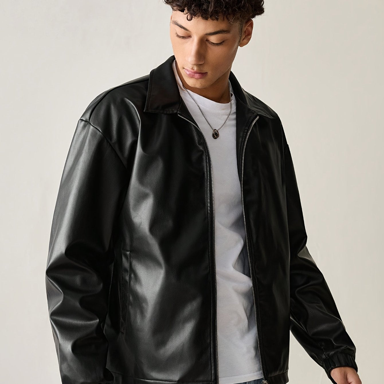 Men's Faux Leather Bomber Jacket