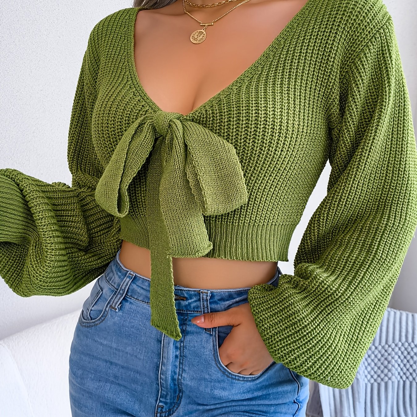 Bow Tie Knit Crop Sweater