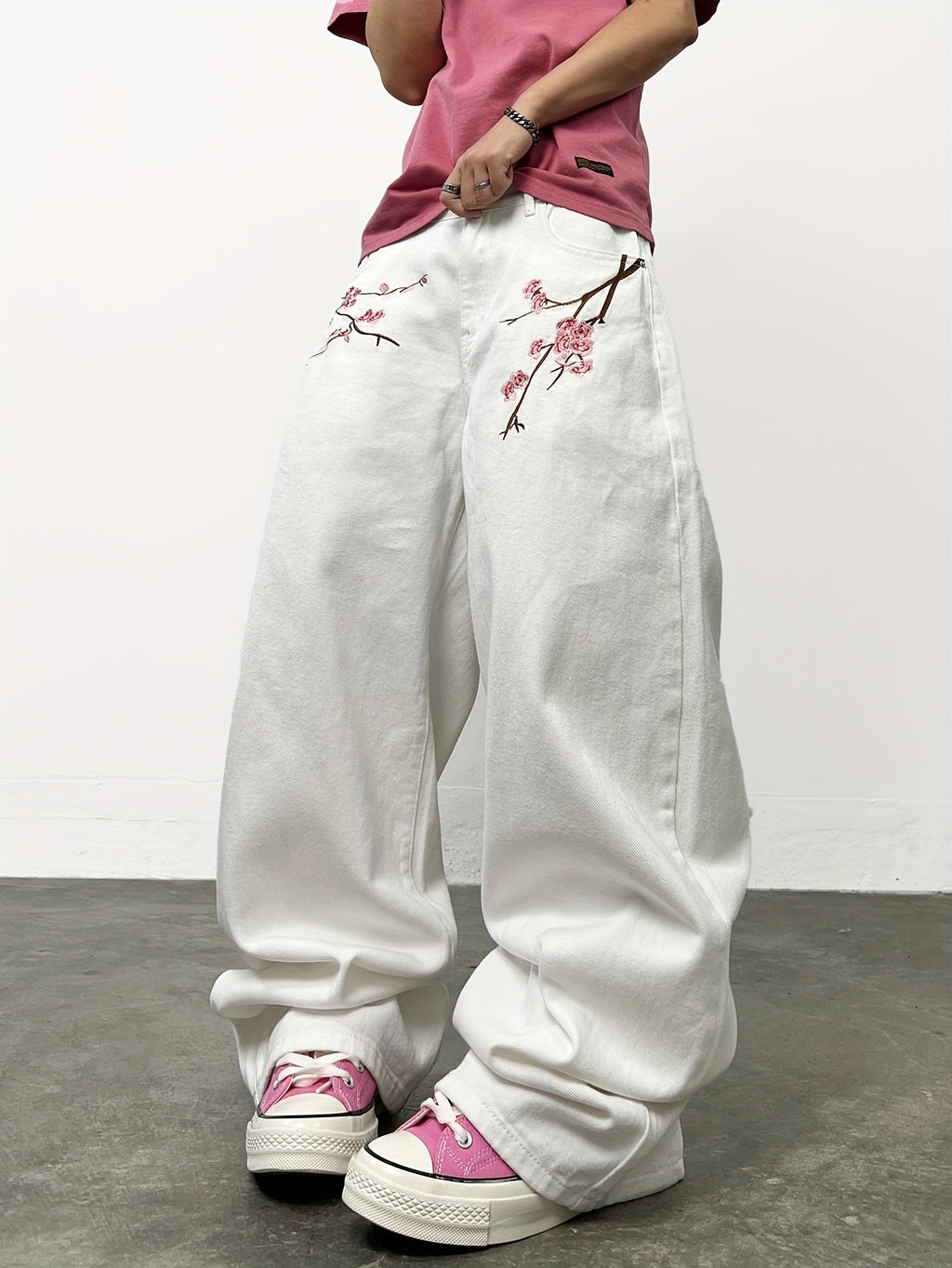 Cherry Blossom Wide-Leg Jeans