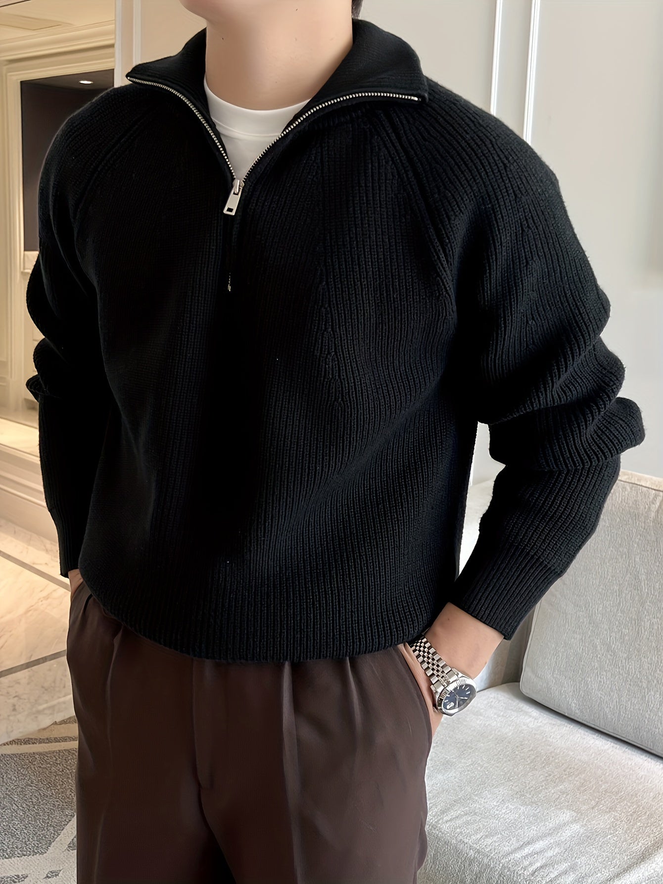 Men's Zip-Up Knit Sweater