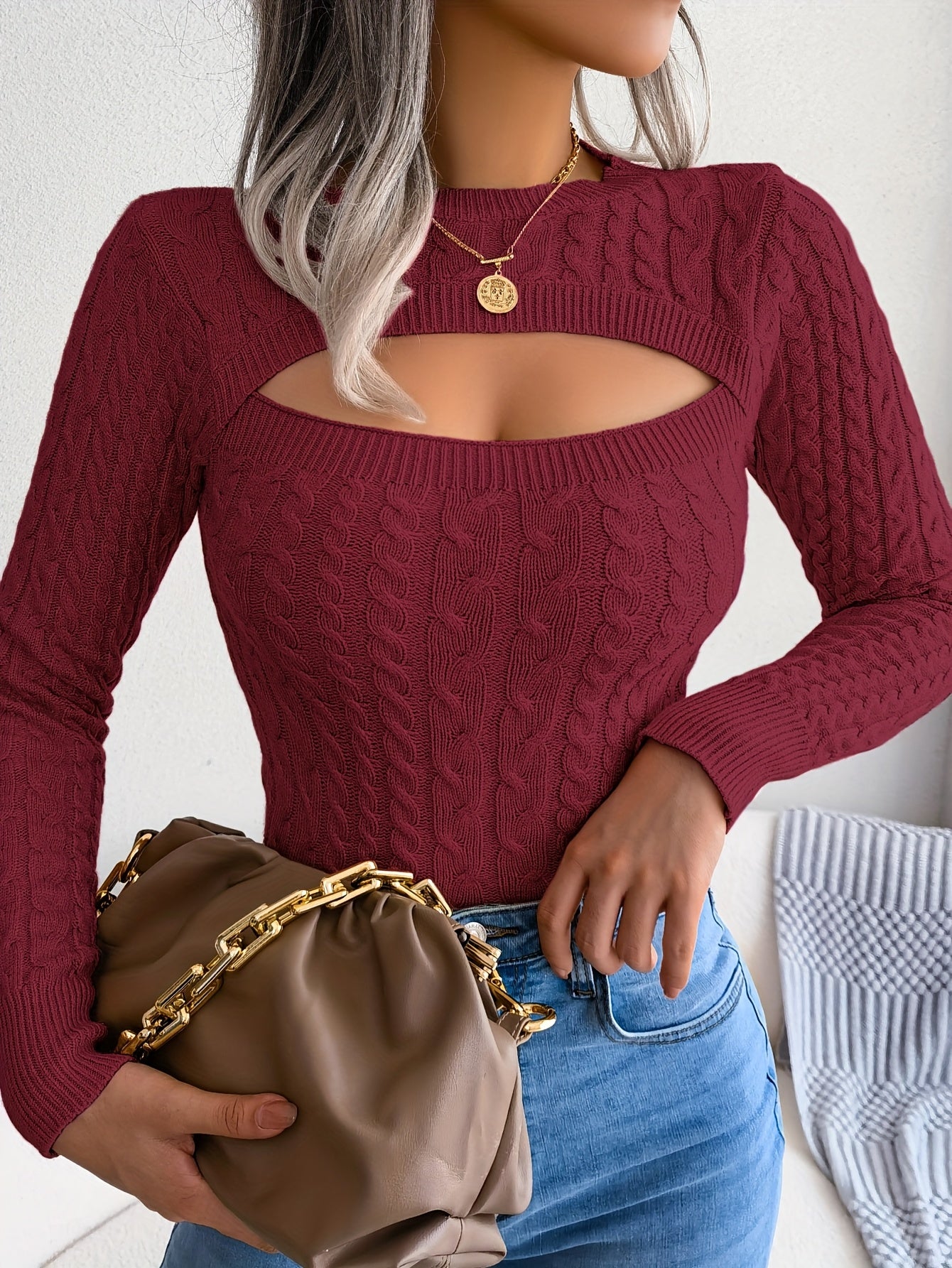 Slim Fit Cut-Out Sweater Top