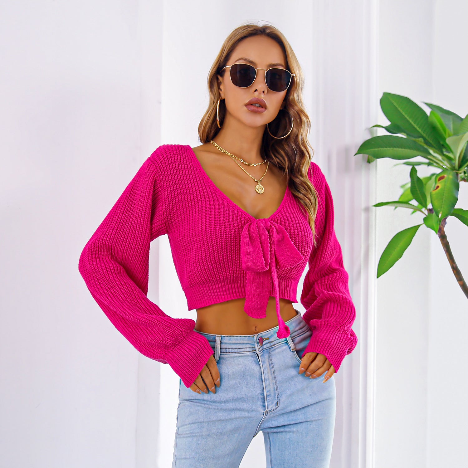 Bow Tie Knit Crop Sweater