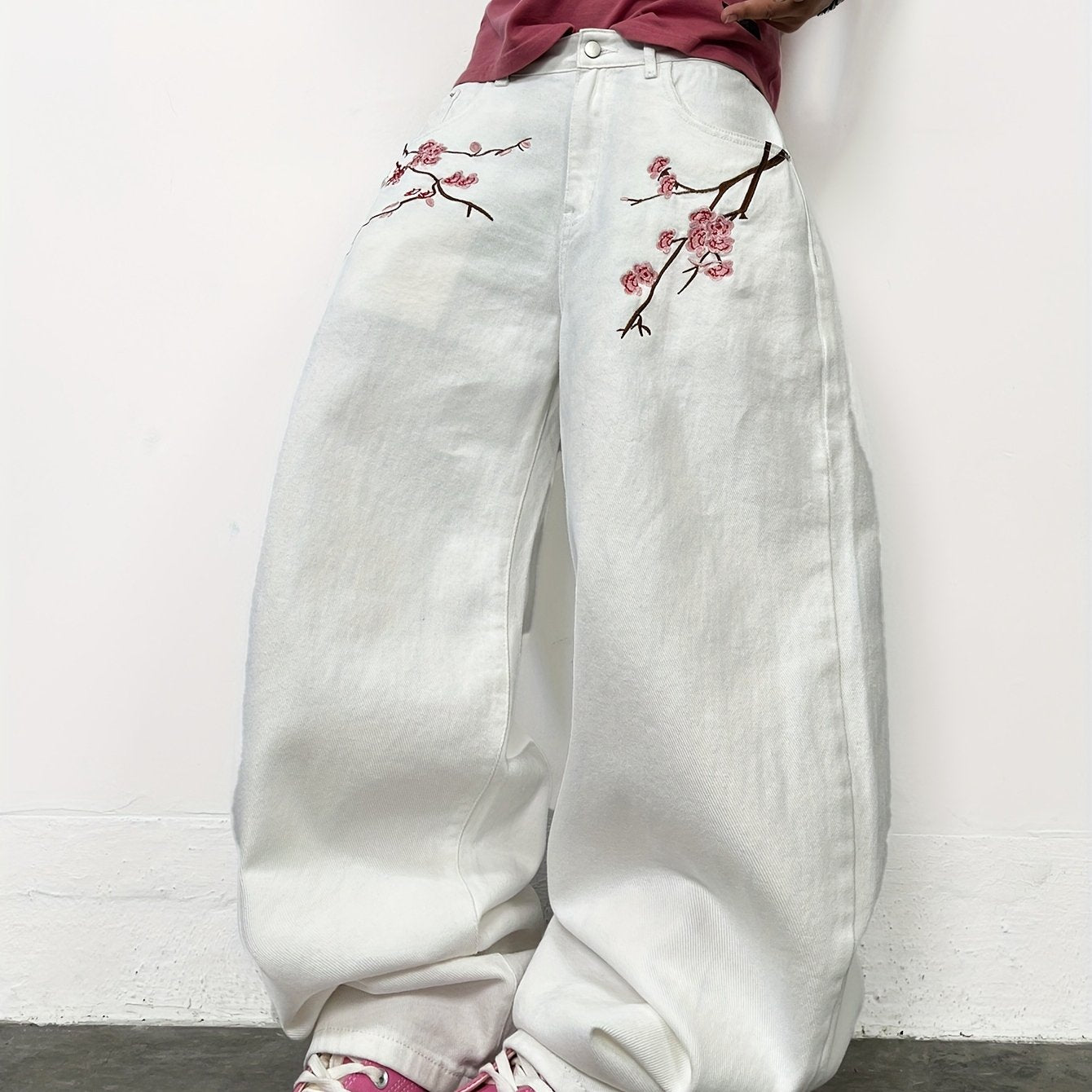 Cherry Blossom Wide-Leg Jeans