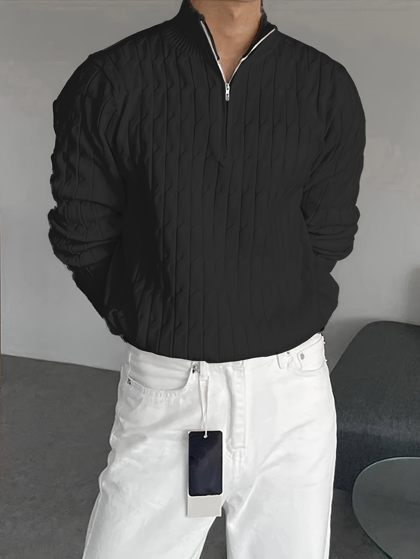 Men's Textured Half-Zip Sweater
